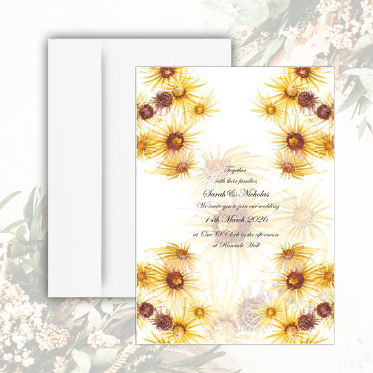 Golden Daisies Wedding Invitation (White)