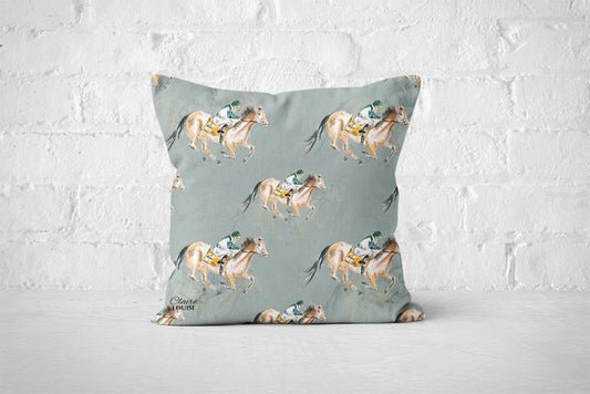 Horse Racing Patterned Cushion (Pebble)