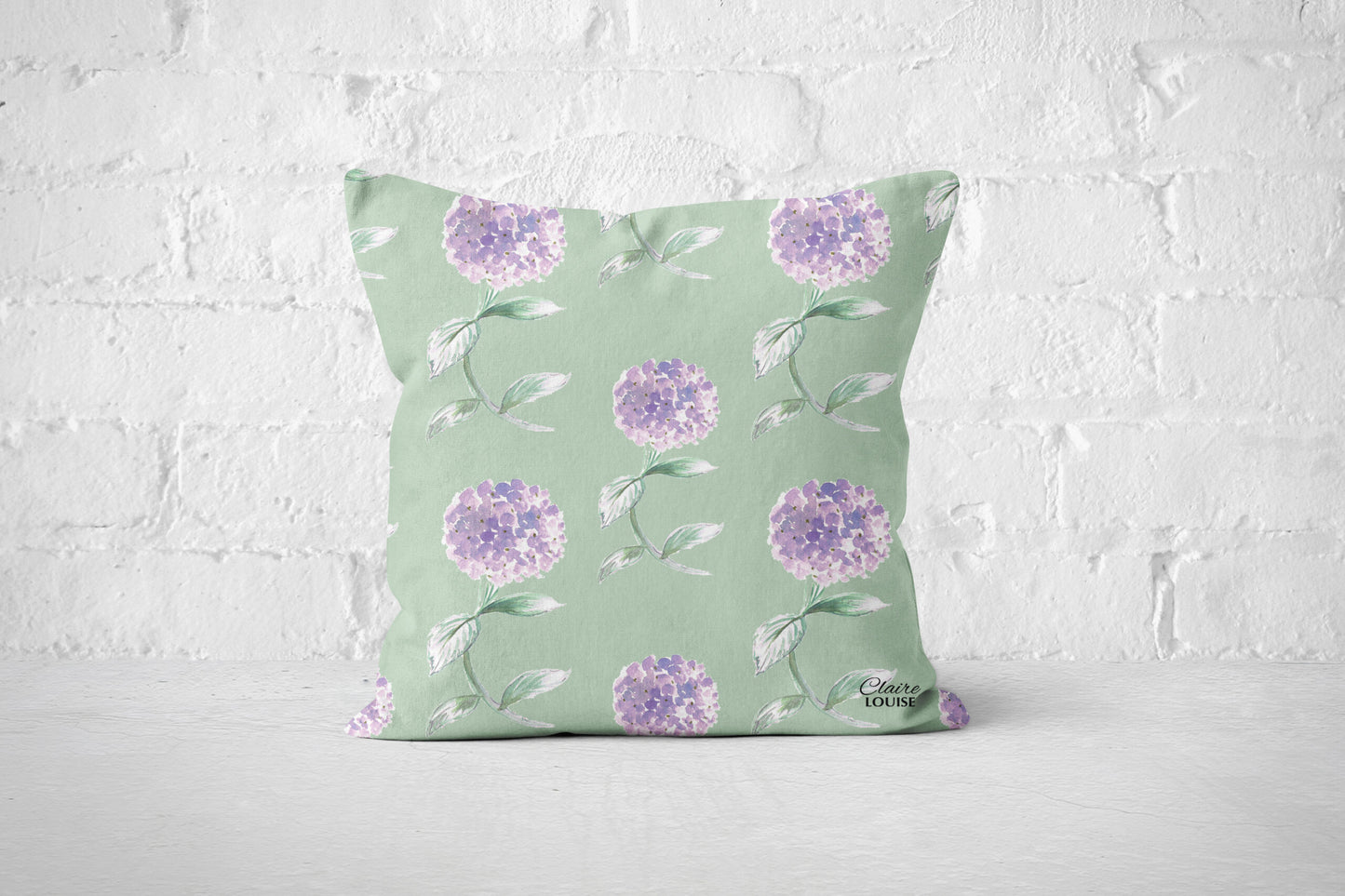Hydrangea Garden print Cushion - Celadon Green