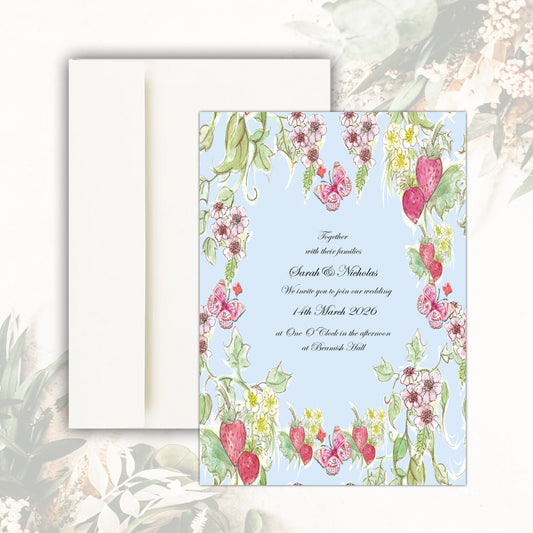Strawberries Wedding Invitation (Blue)