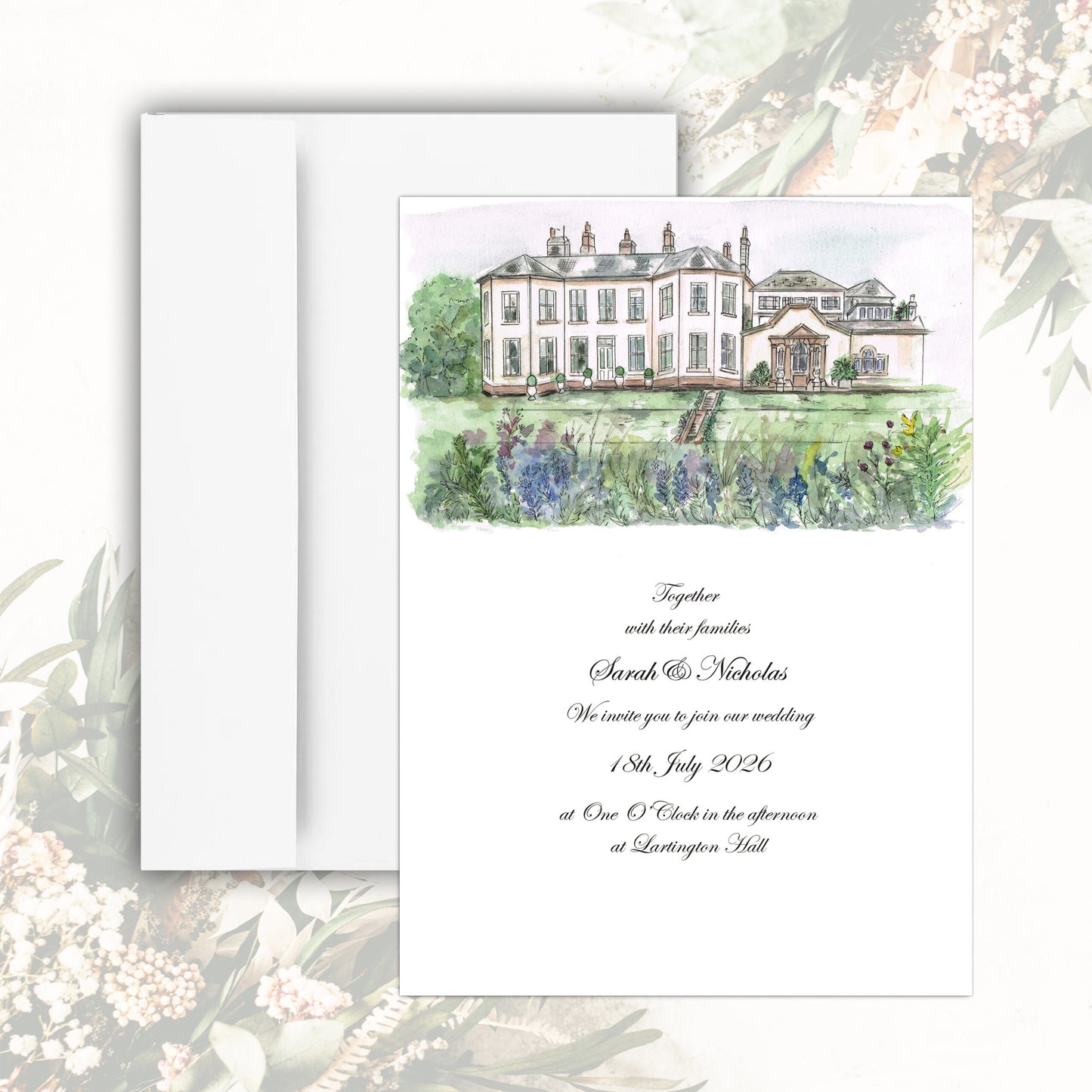 Lartington Hall Wedding Invitation (White)