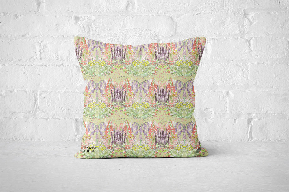 Lime Bluebells Garden Blooms Outdoor Cushion