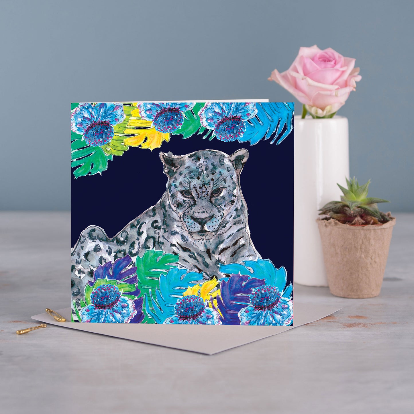 Blue Leopard Greetings Card - Pack of 6