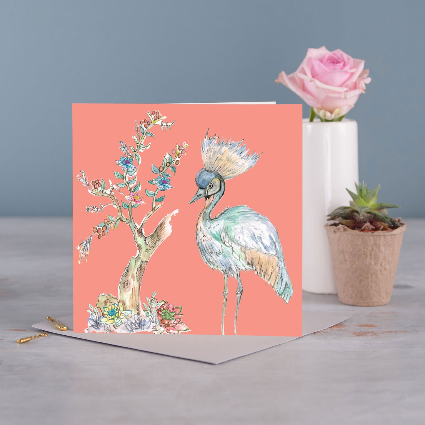 Peach Bird Greetings Card - Pack of 6