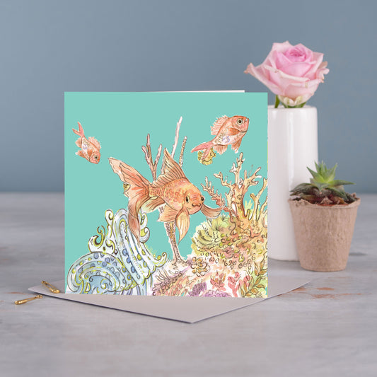 Gold Fish Greetings Card - Pack of 6