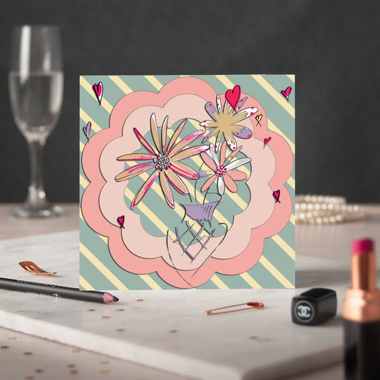 Pale Pink Flora Greeting Card - Pack of 6