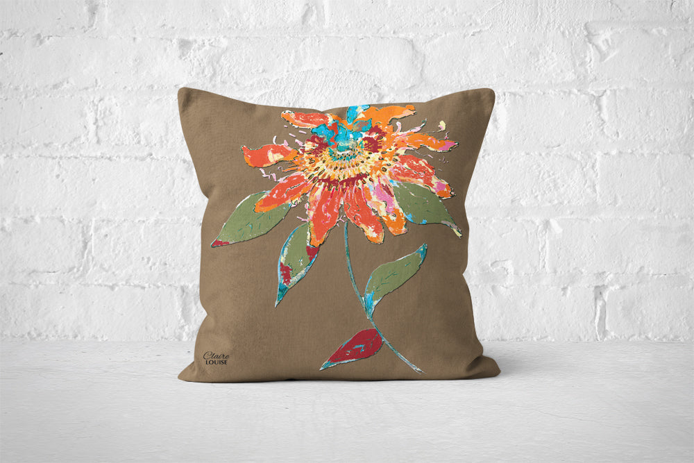 Mocha Passion Flower Cushion