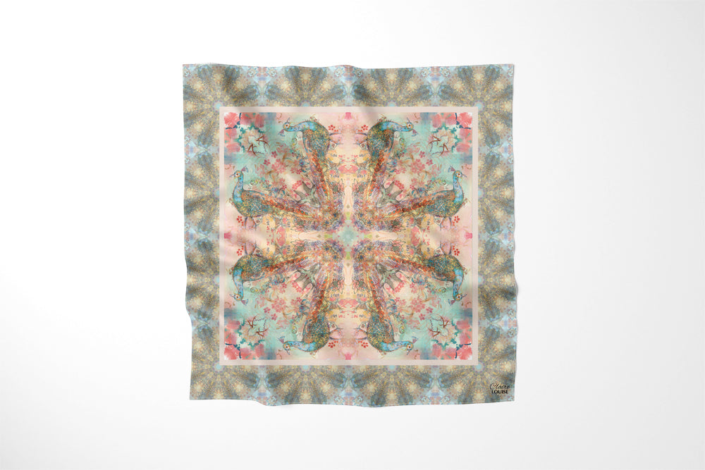 Ornamental Peacock Ivory Buff Scarf