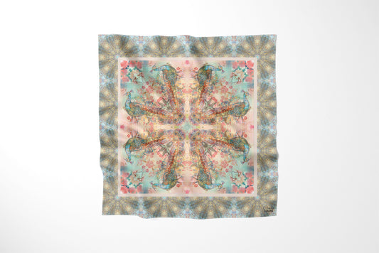 Ornamental Peacock Ivory Buff Scarf