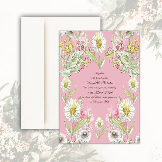 Garden Bloom Daisies Wedding Invitation (Pink)
