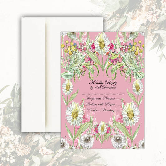 Garden Bloom Daisies RSVP Card (Pink)