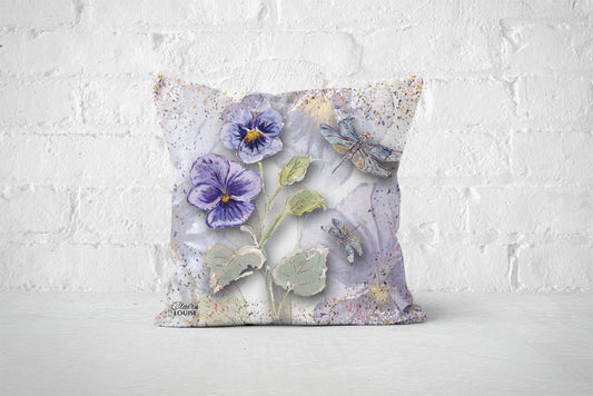 Powder Bloom Pansies White Cushion
