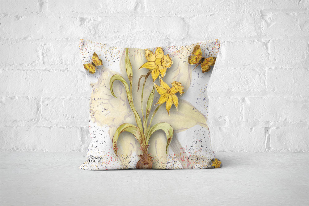 Powder Bloom Daffodil White Cushion
