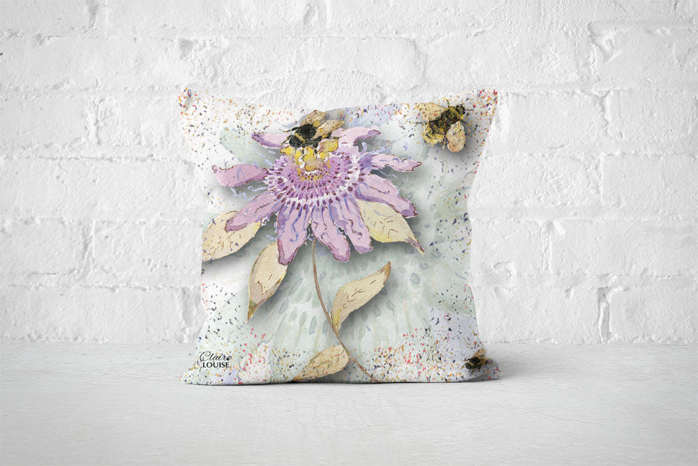 Powder Bloom Passion Flower White Cushion