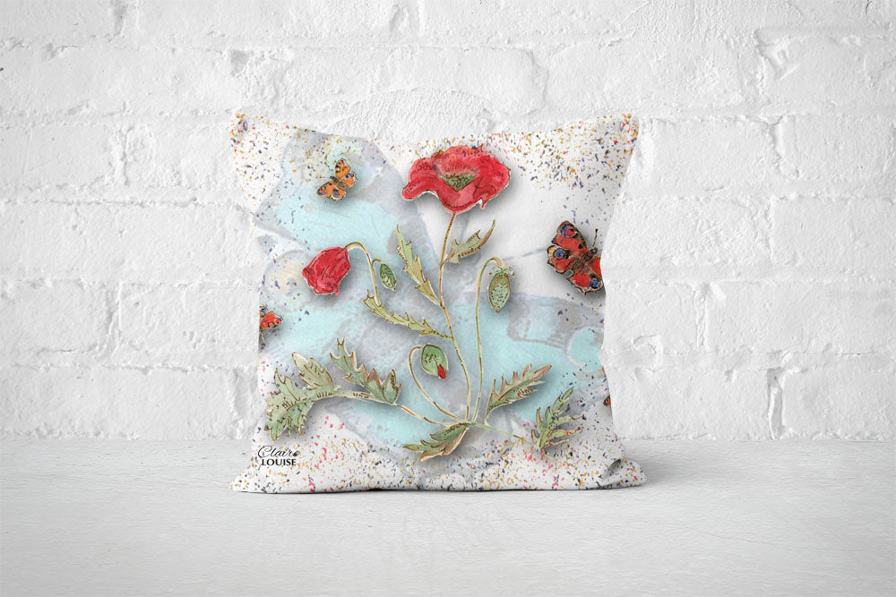 Powder Bloom Poppies White Cushion