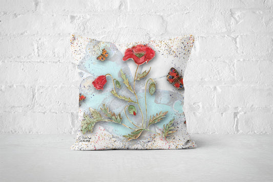 Powder Bloom Poppies White Cushion