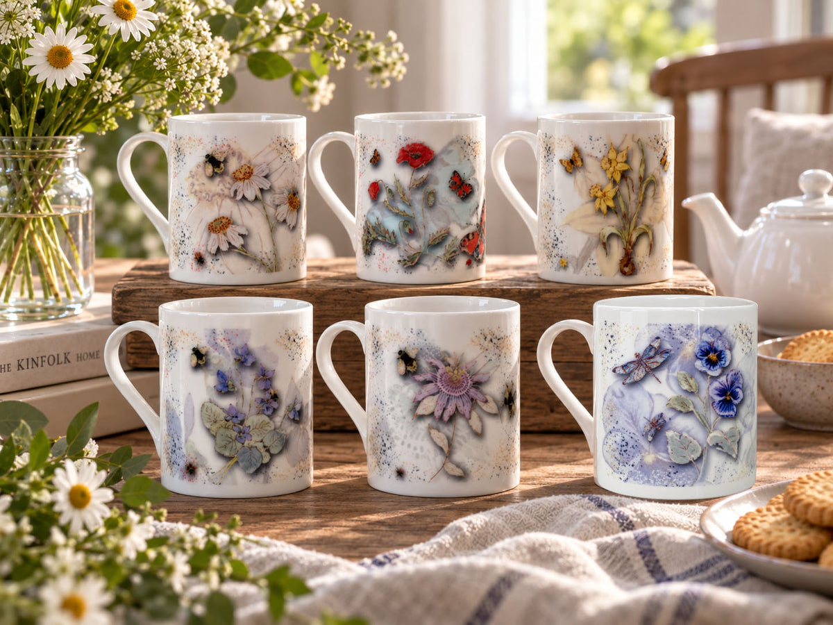Powder Bloom Fine Bone China Mug Gift Set — Set of 6