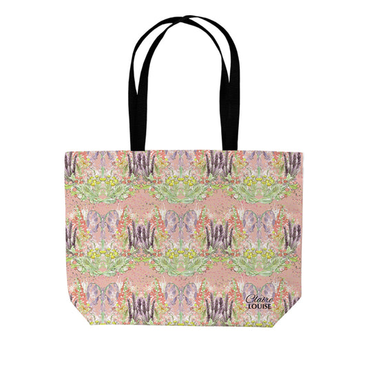 Peach Bluebells double sided print shopper