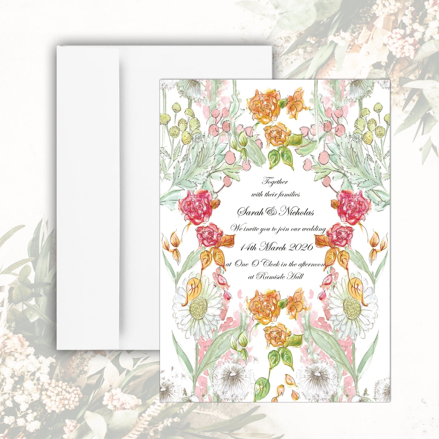 Rose Garden Wedding Invitation (White)