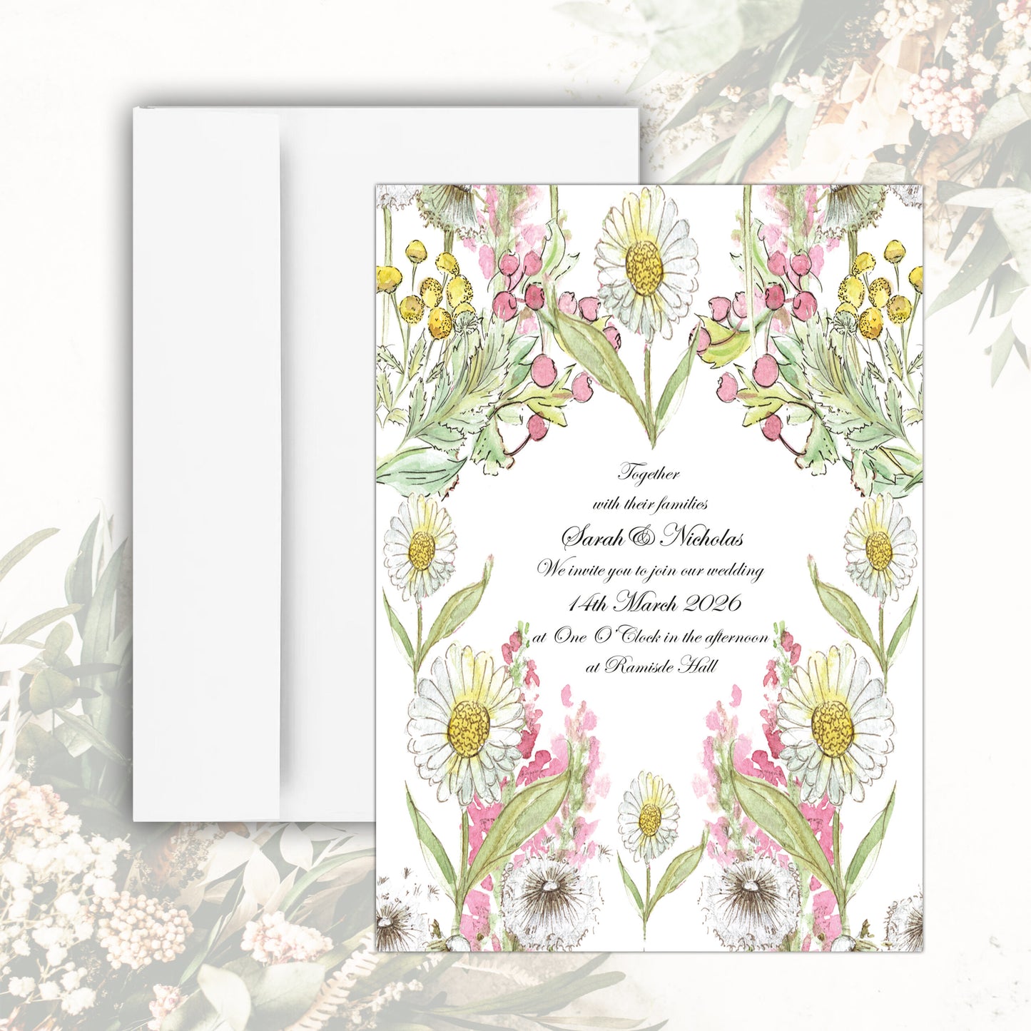 Garden Bloom Daisies Wedding Invitation (White)