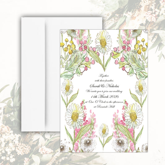 Garden Bloom Daisies Wedding Invitation (White)