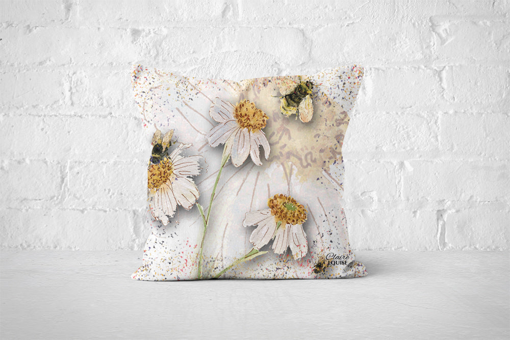 Powder Bloom Daisies White Cushion