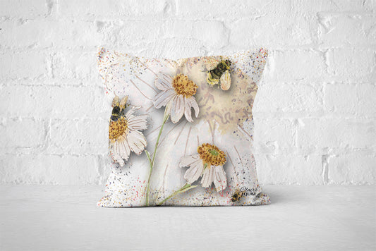 Powder Bloom Daisies White Cushion