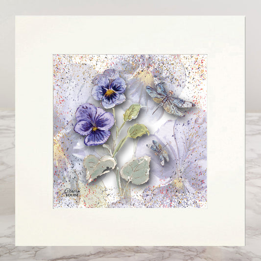 Powder Bloom Pansies Mounted Print