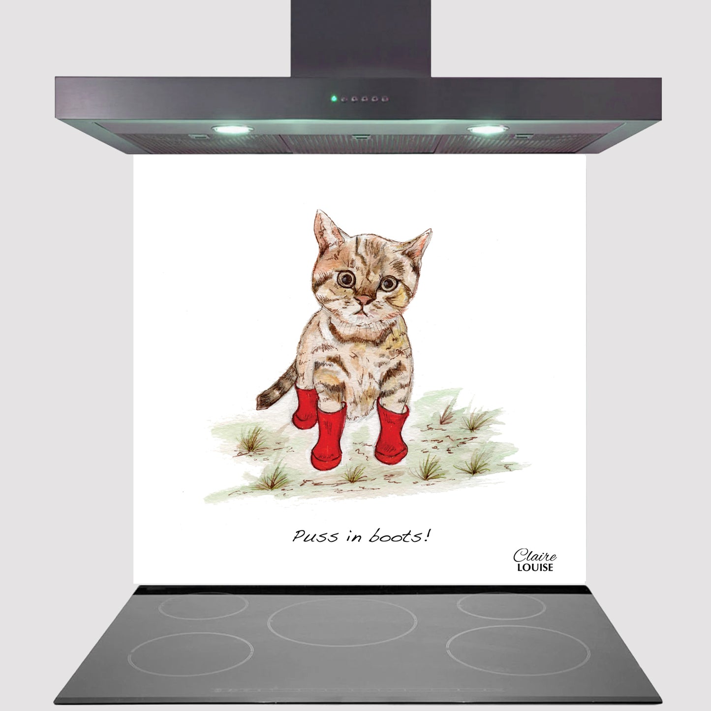 Puss In Boots Kitchen Glass Splashback
