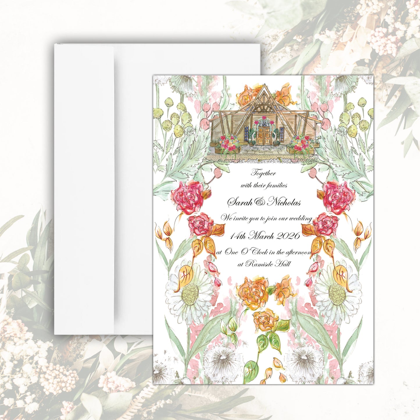 Ramside Hall Wedding Invitation (White)