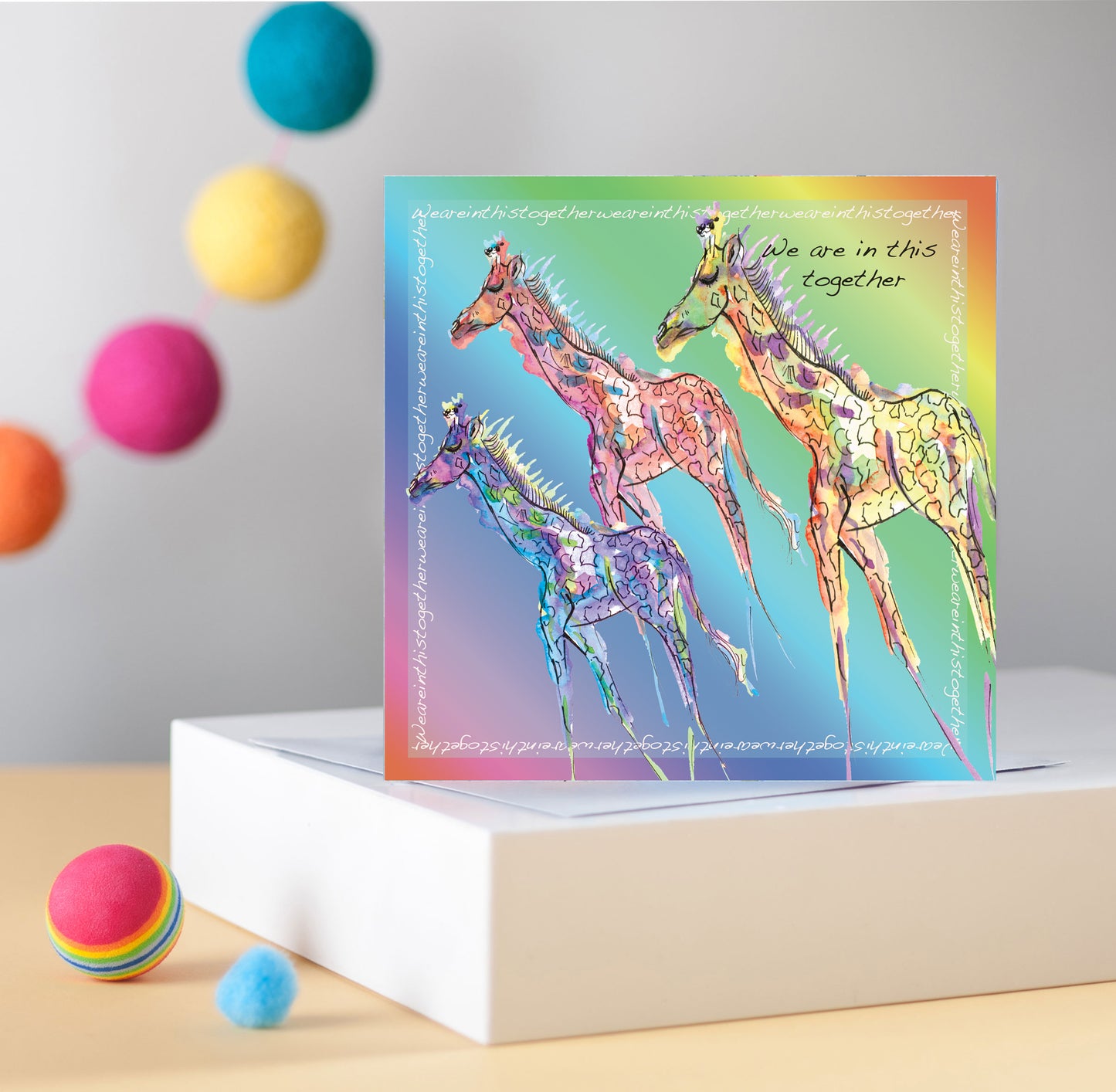 Rainbow Giraffes Greetings Card - Pack of 6