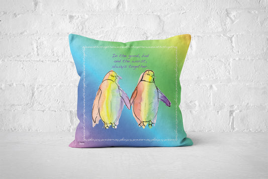 Rainbow Penguin Cushion