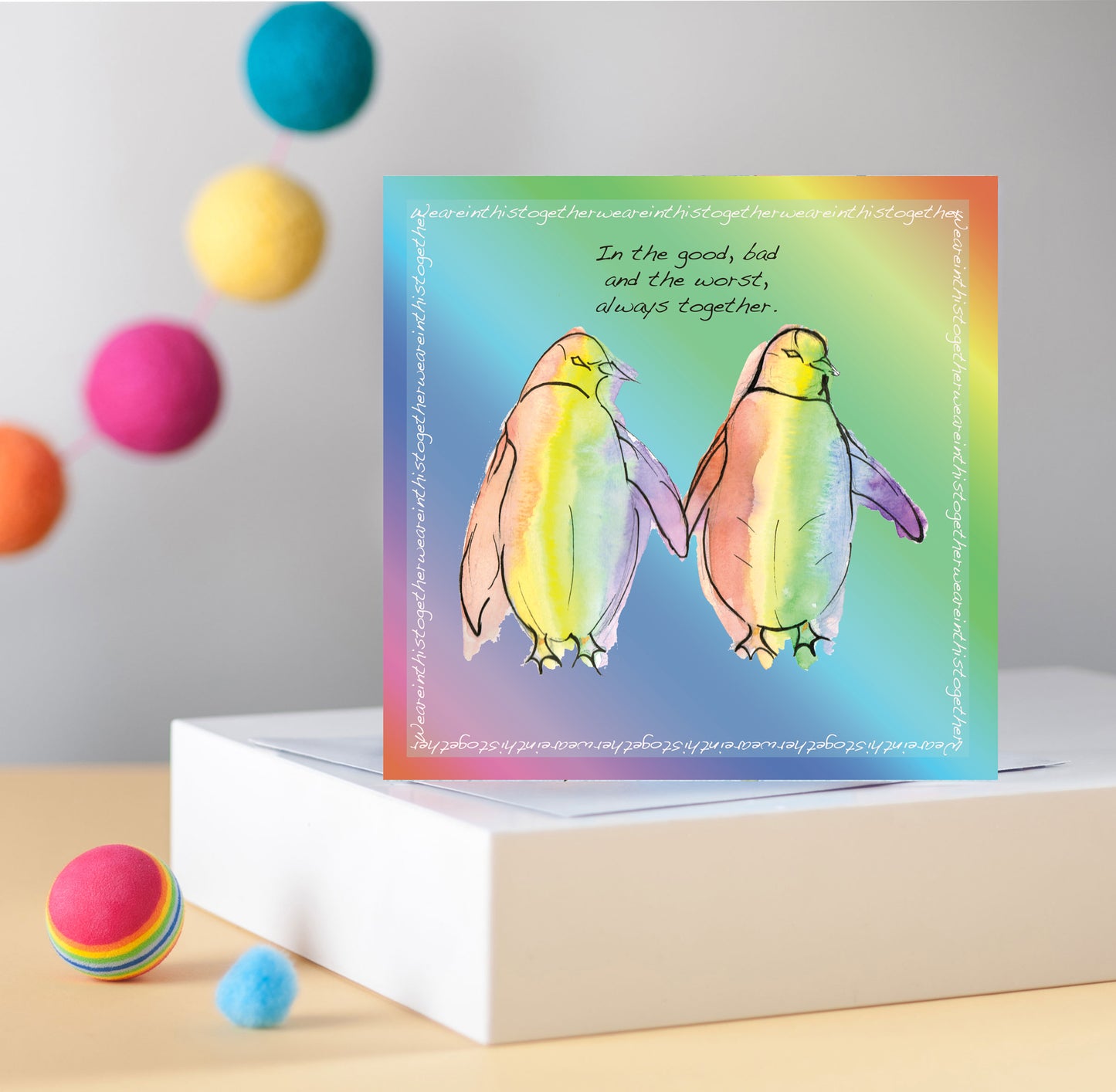 Rainbow Penguin Greetings Card - Pack of 6