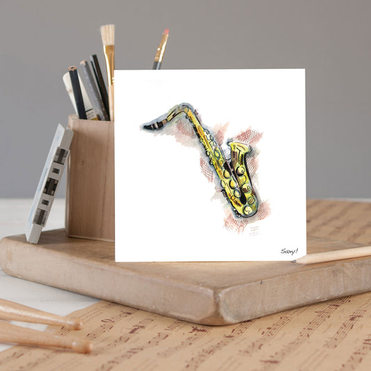 Saxophone Greetings Card - Pack of 6