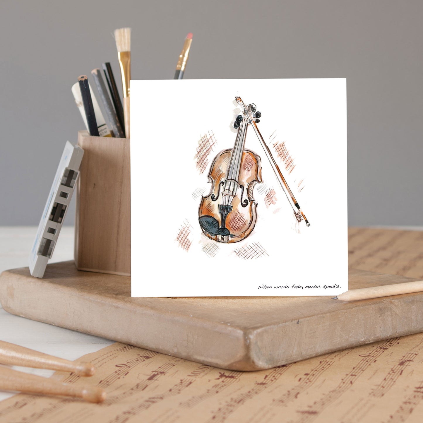 Violin Greetings Card - Pack of 6