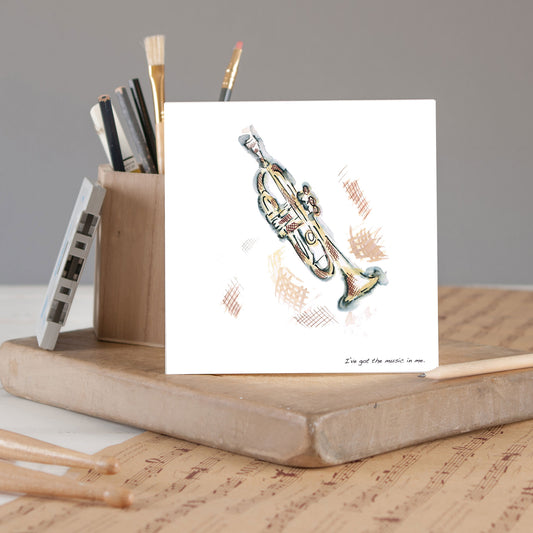 Trumpet Greetings Card - Pack of 6
