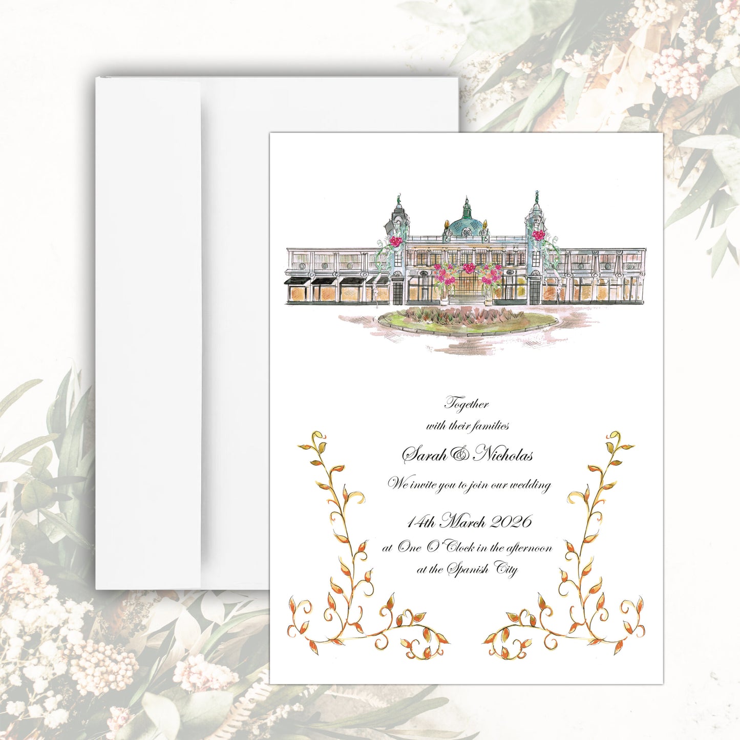 The Spanish City Wedding Invitation (White)