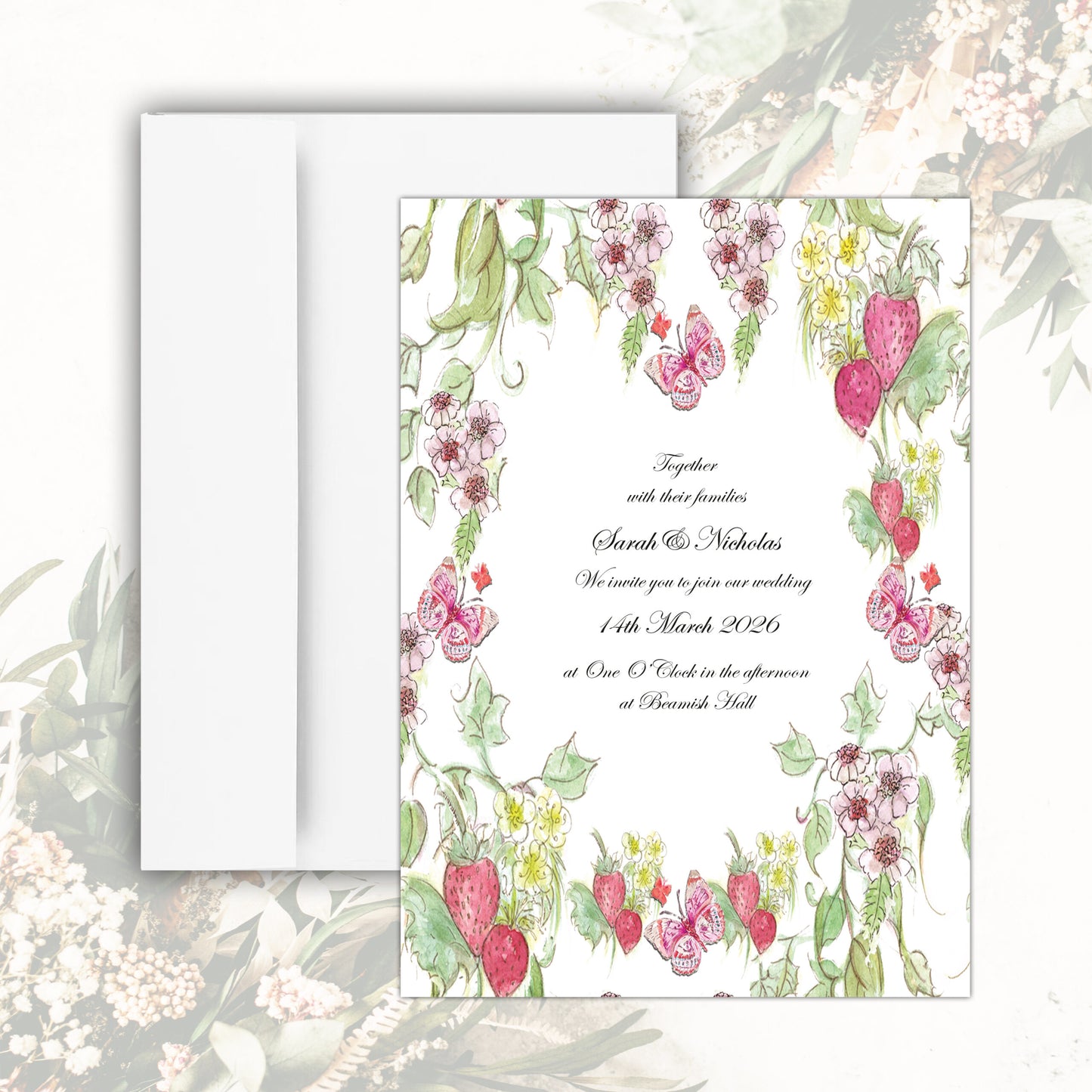 Strawberries Wedding Invitation (White)