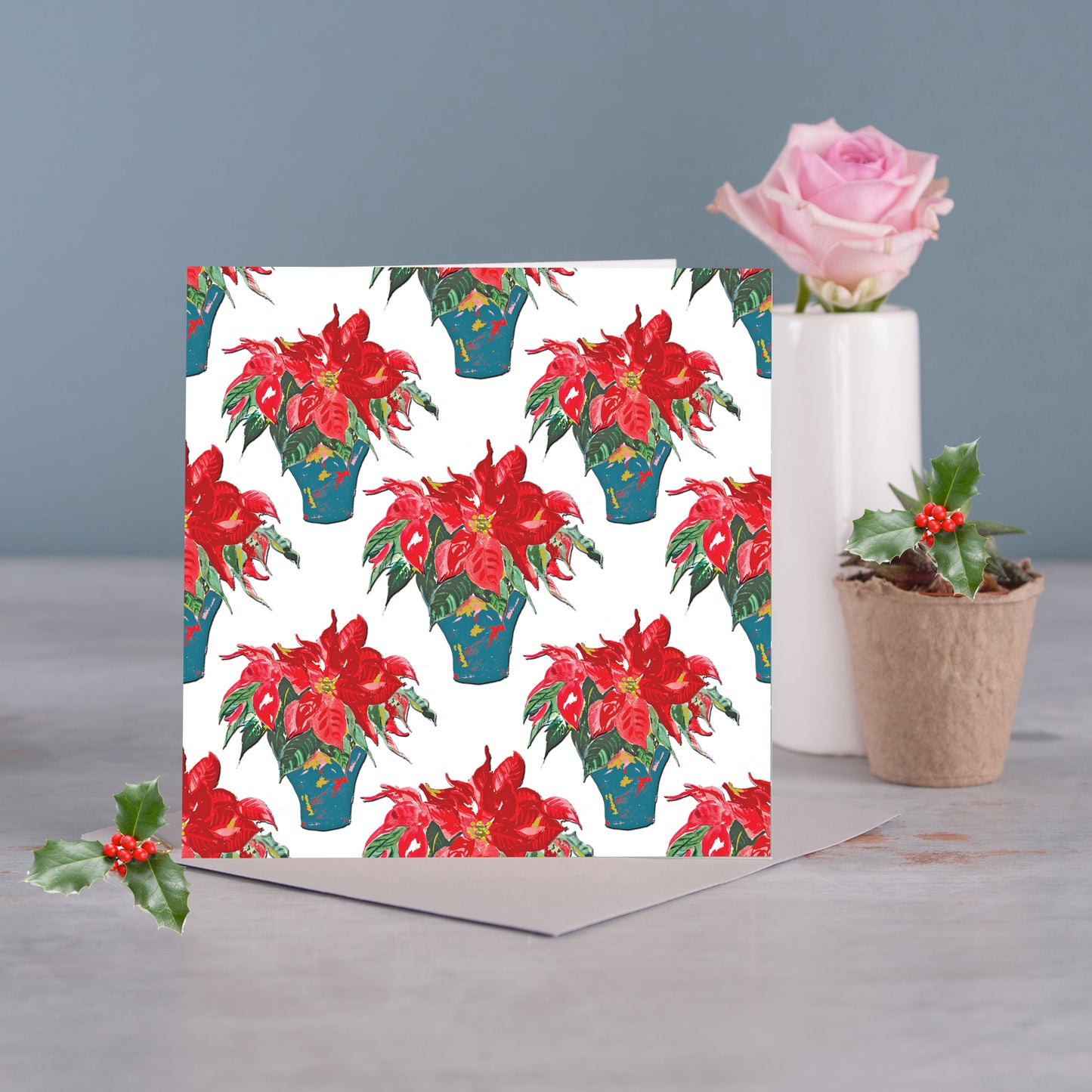 The Christmas Rose Patterned White Card - Pack of 6