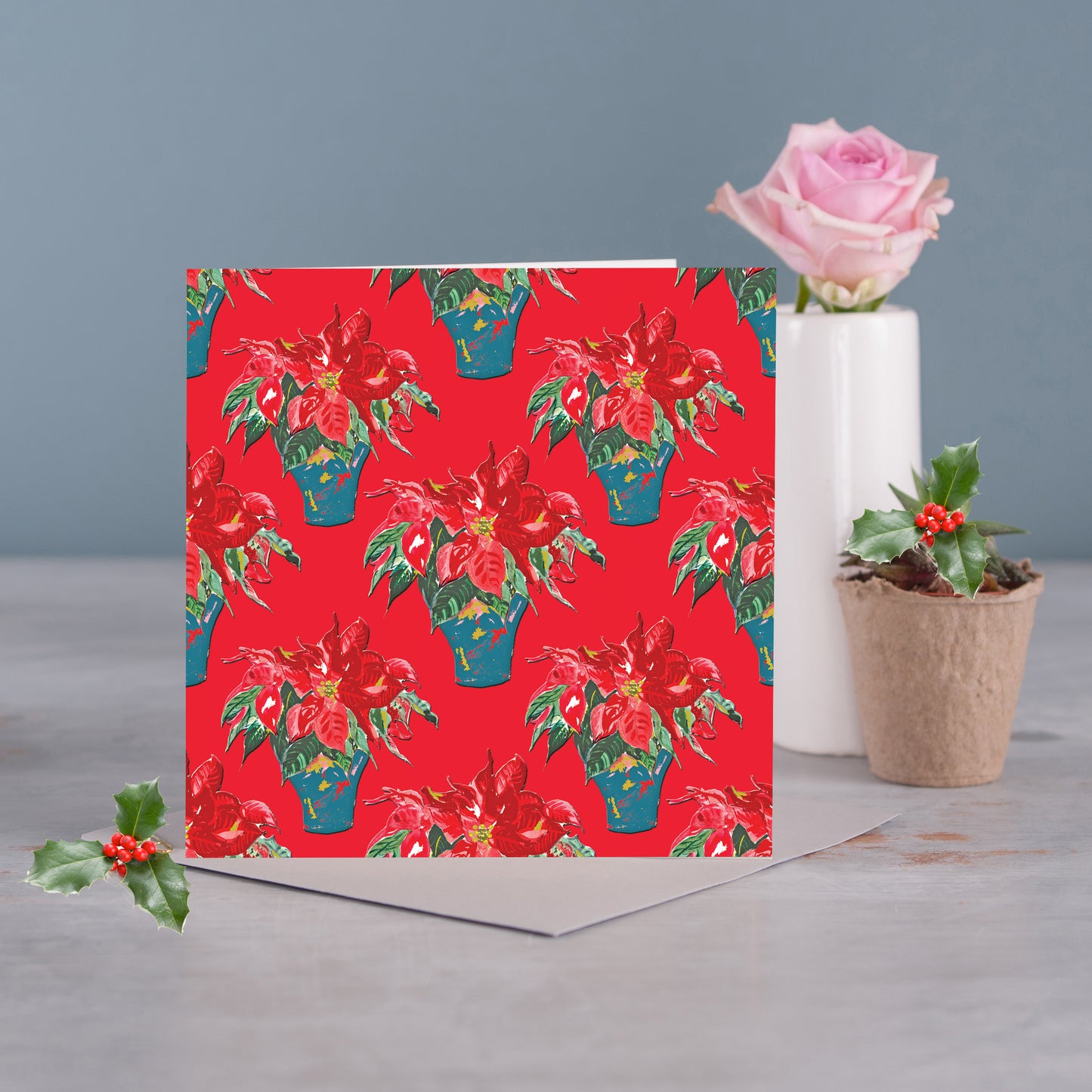 The Christmas Rose Patterned Red Card - Pack of 6