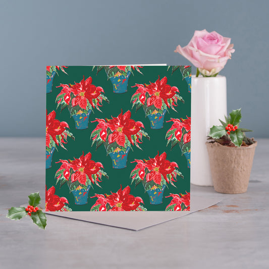 The Christmas Rose Patterned Green Card - Pack of 6