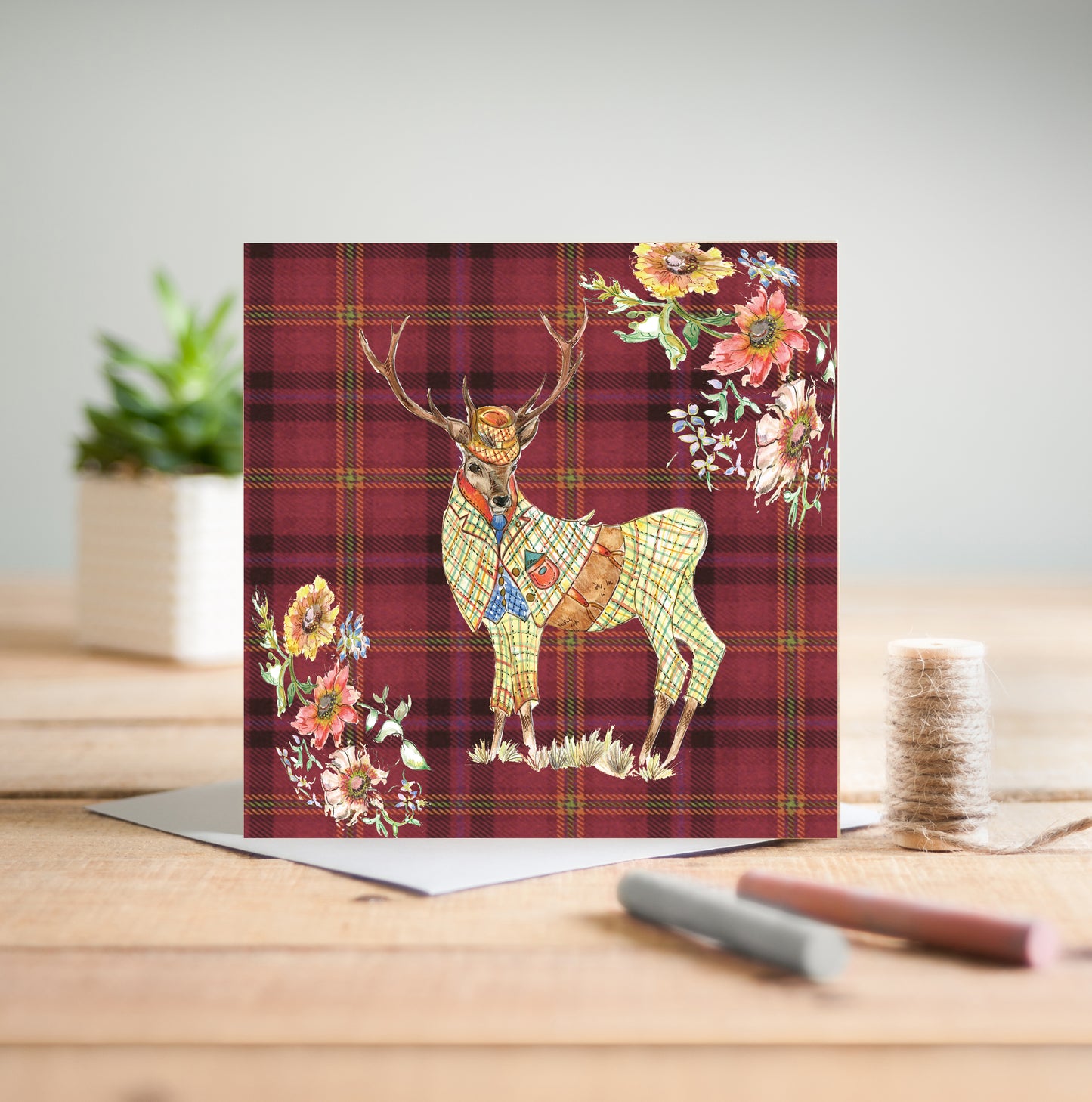 Tweed Red Stag Greetings Card - Pack of 6