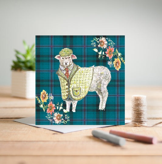 Tweed Sheep Greetings Card - Pack of 6