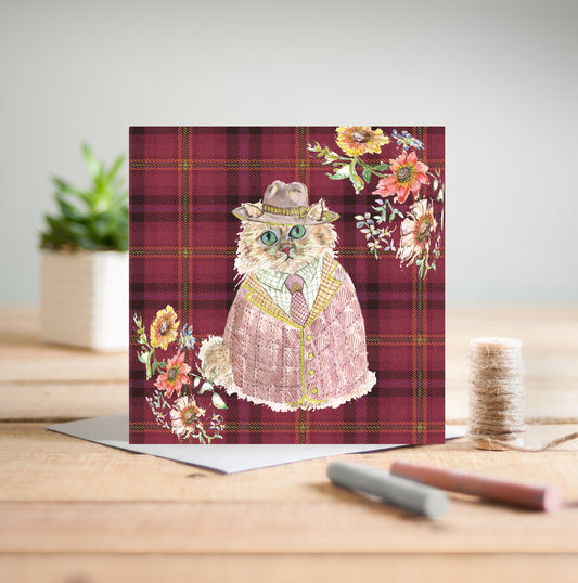 Tweed Cat Greetings Card - Pack of 6