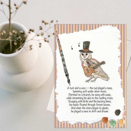 The Ukulele Owl Greeting Card - Pack of 6
