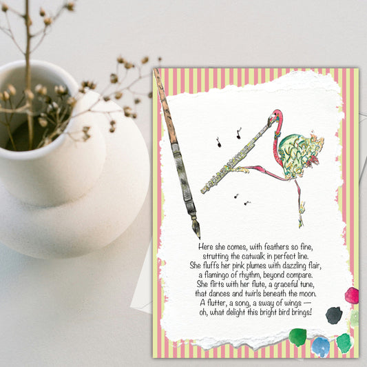 Flute and a Flamingo Greeting Card - Pack of 6
