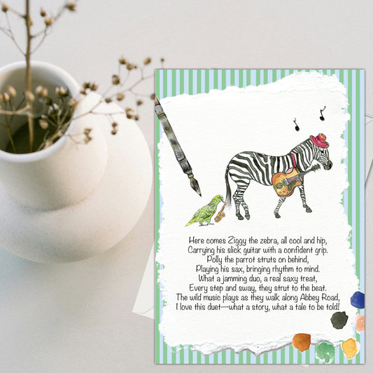 The Zebra and his Guitar Greeting Card - Pack of 6