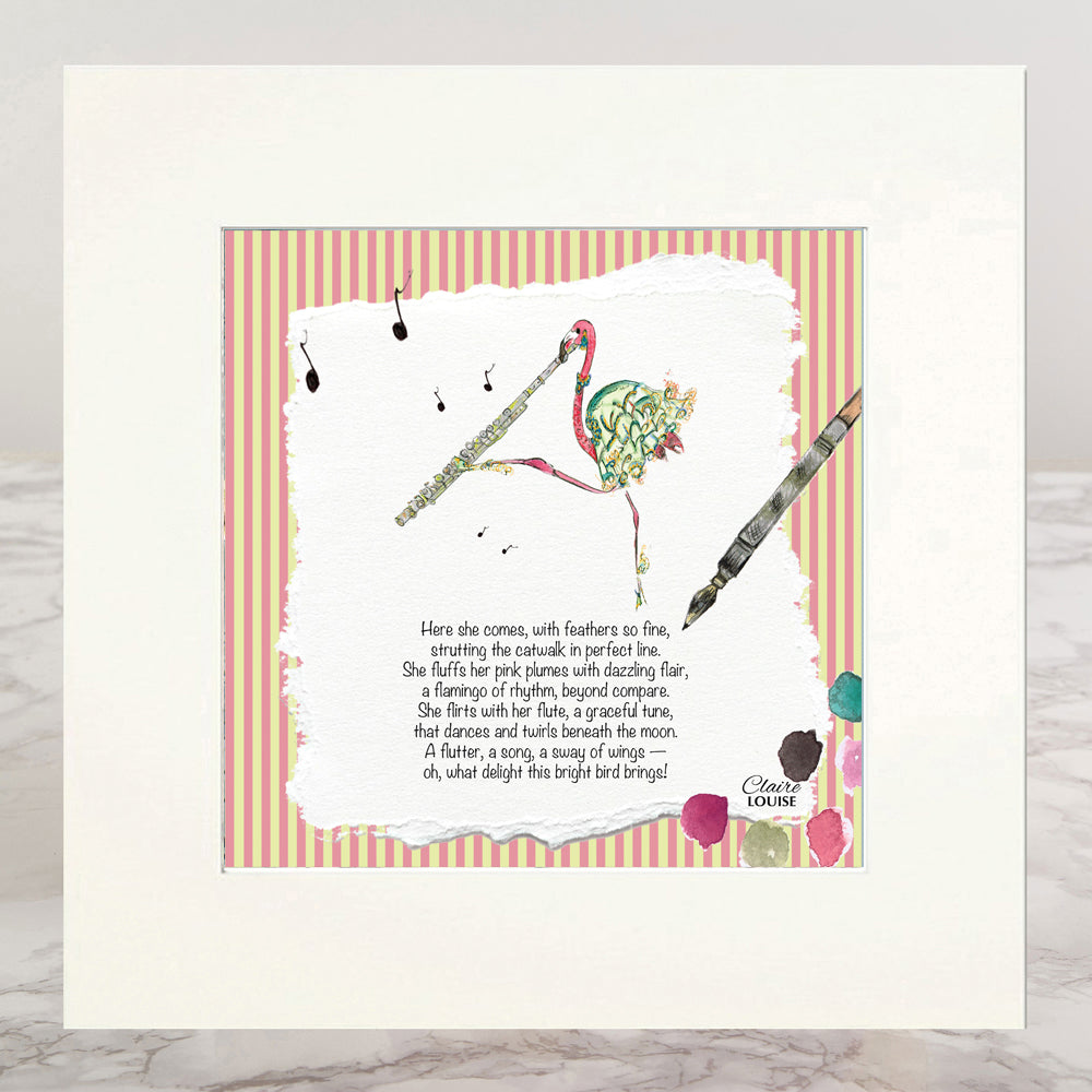 Flute and the Flamingo Mounted Print