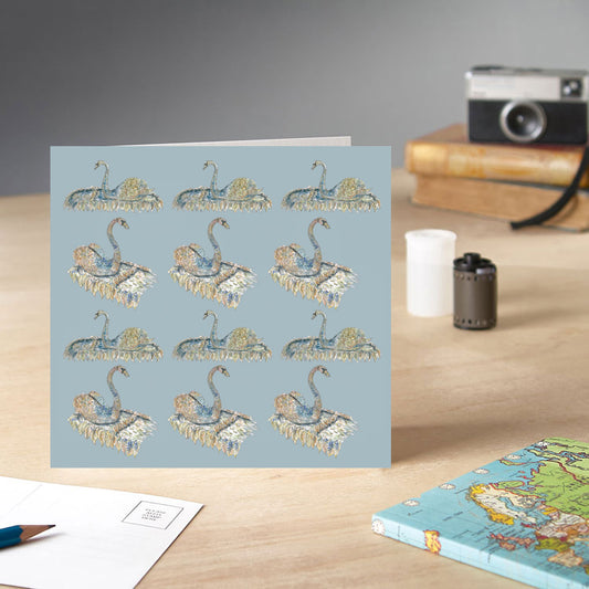 The Bowes Museum's Silver Swan Pattern Greeting Card - Pack of 6