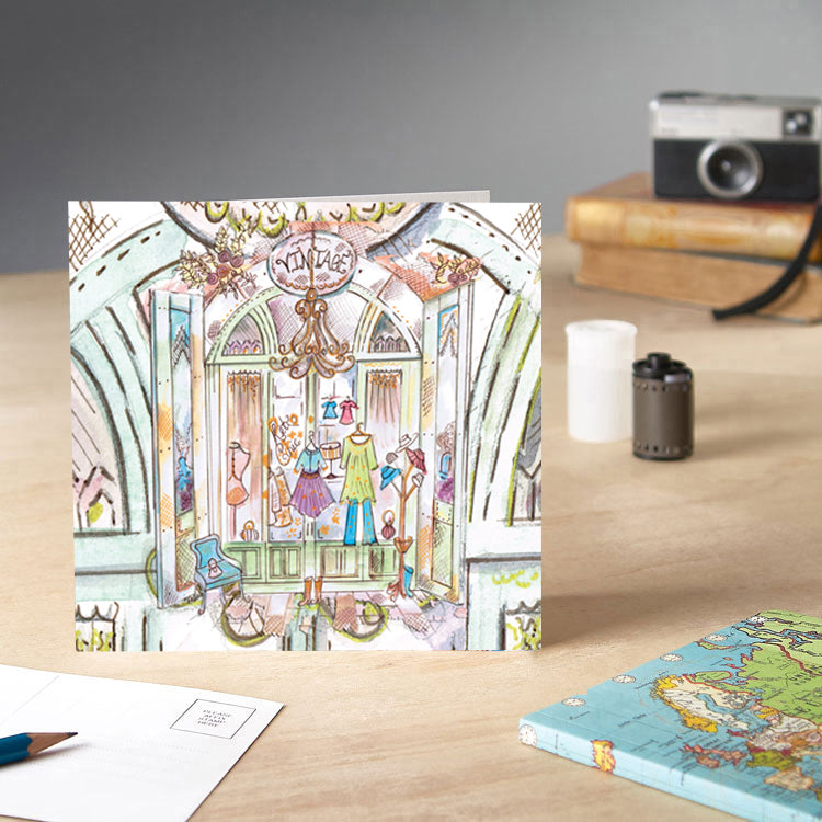 Vintage Shop Greetings Card - Pack of 6